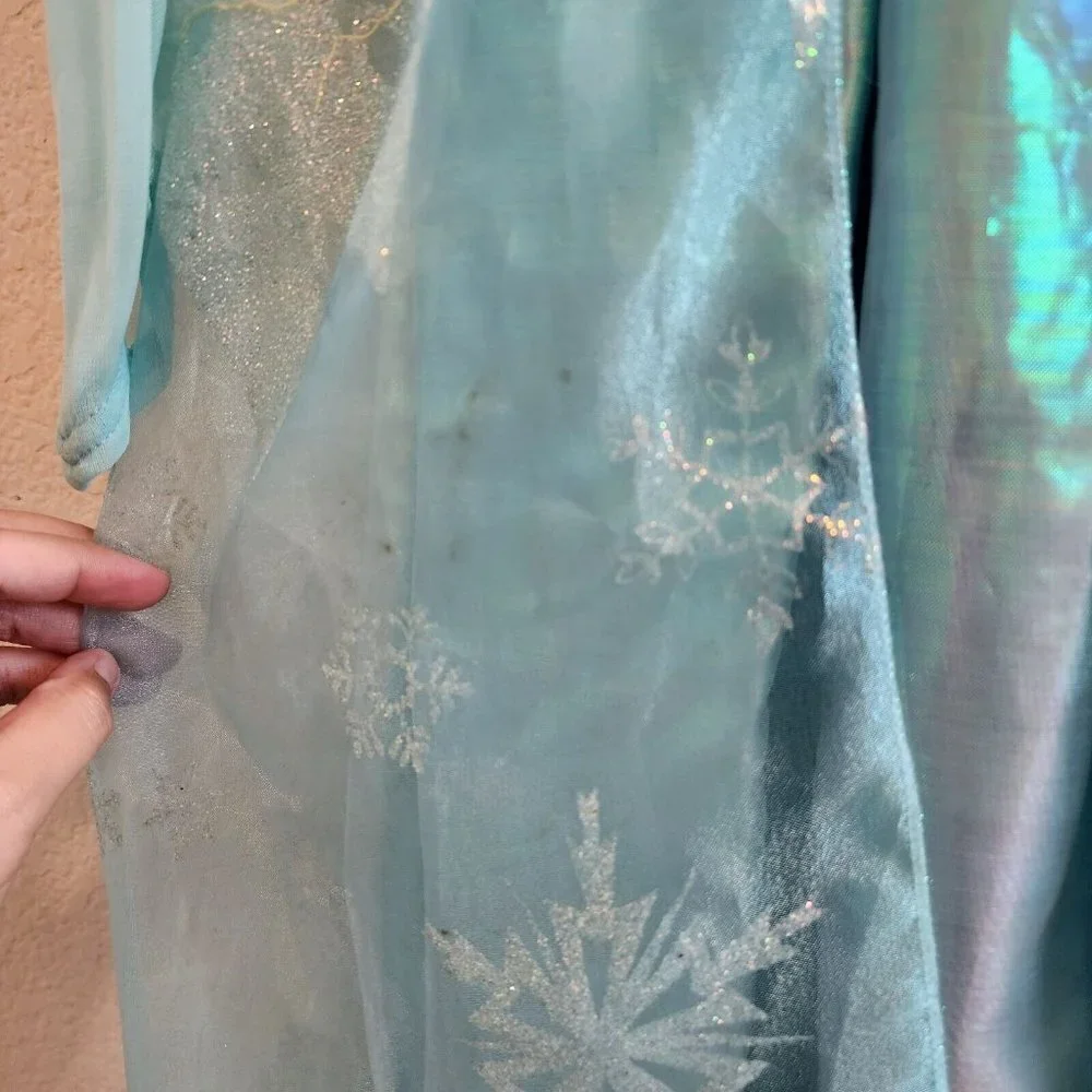 Disney Store Frozen Queen Elsa Glitter Sequin Blue Halloween Costume Dress 9/10